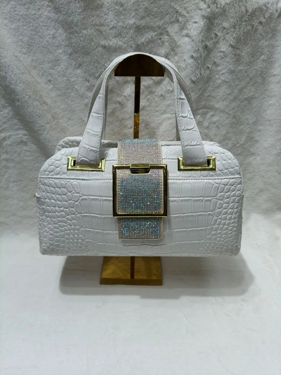 Luxury Croc-Texture Rhinestone Buckle Handbag