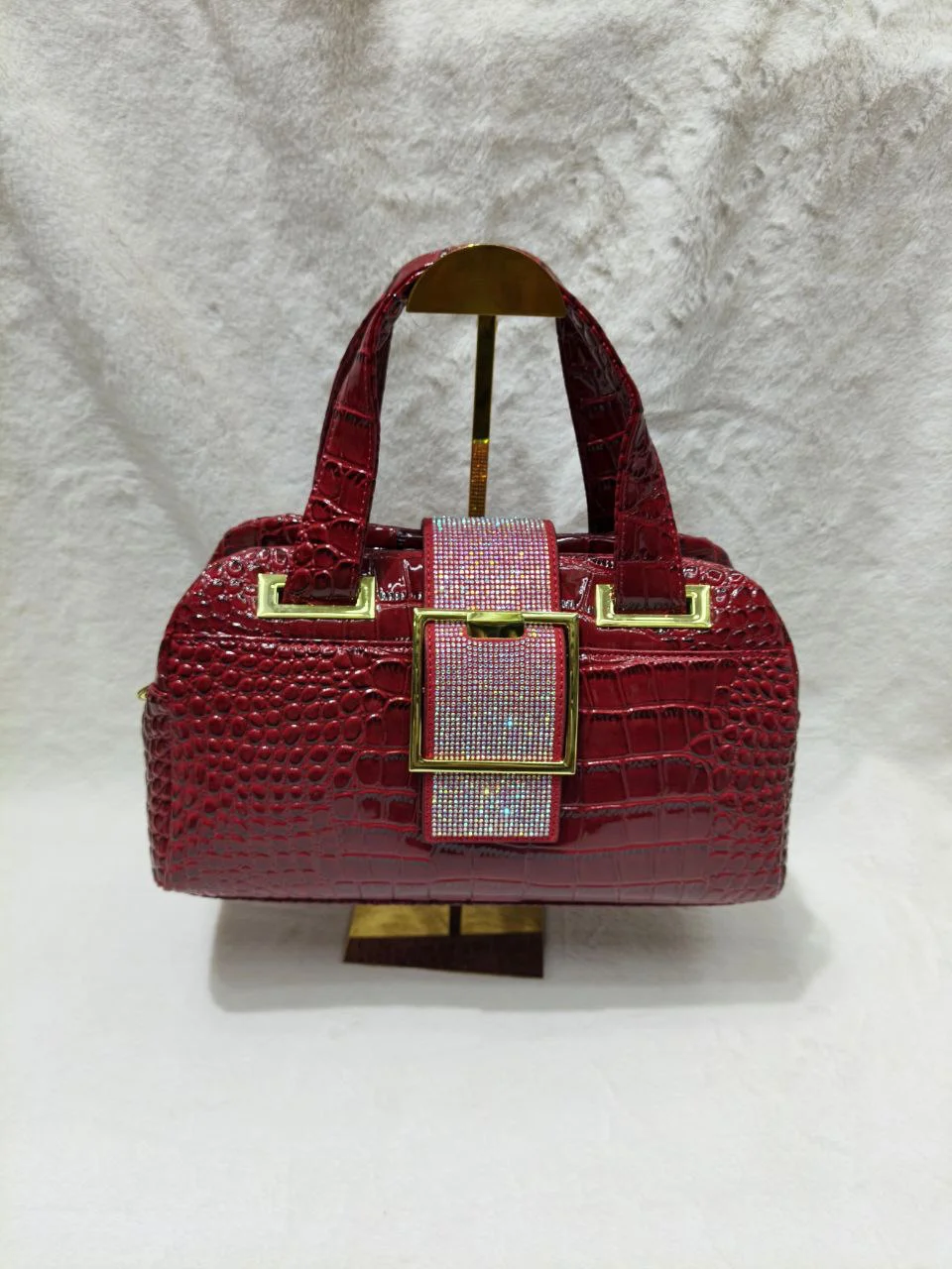 Luxury Croc-Texture Rhinestone Buckle Handbag