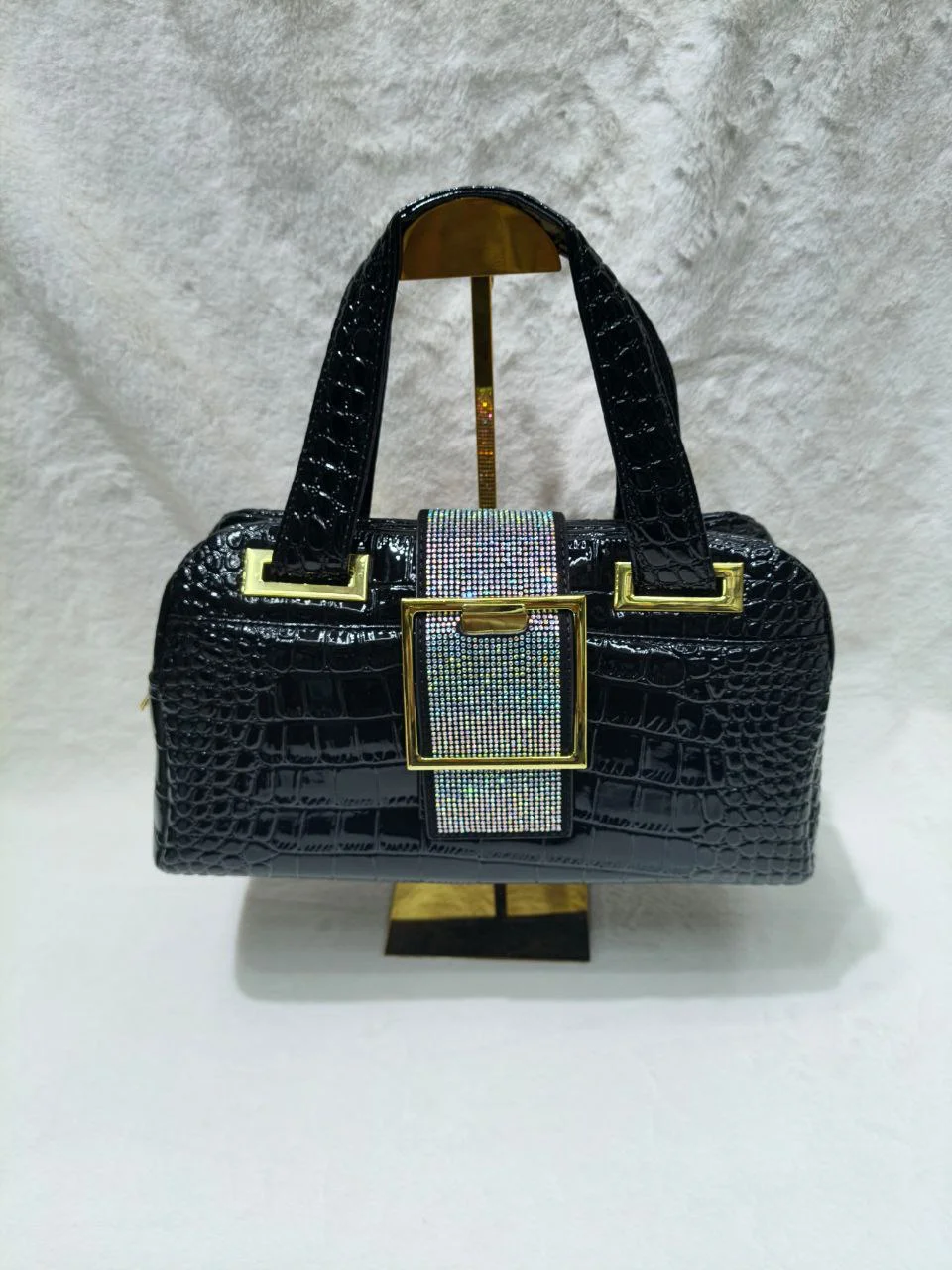 Luxury Croc-Texture Rhinestone Buckle Handbag