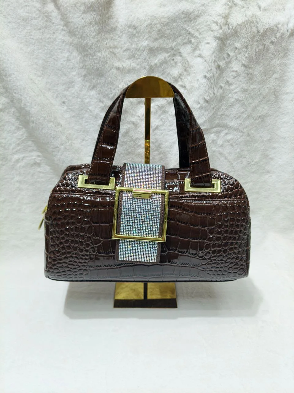Luxury Croc-Texture Rhinestone Buckle Handbag
