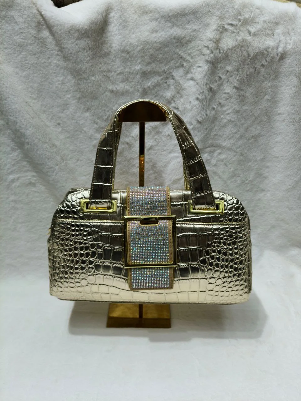 Luxury Croc-Texture Rhinestone Buckle Handbag