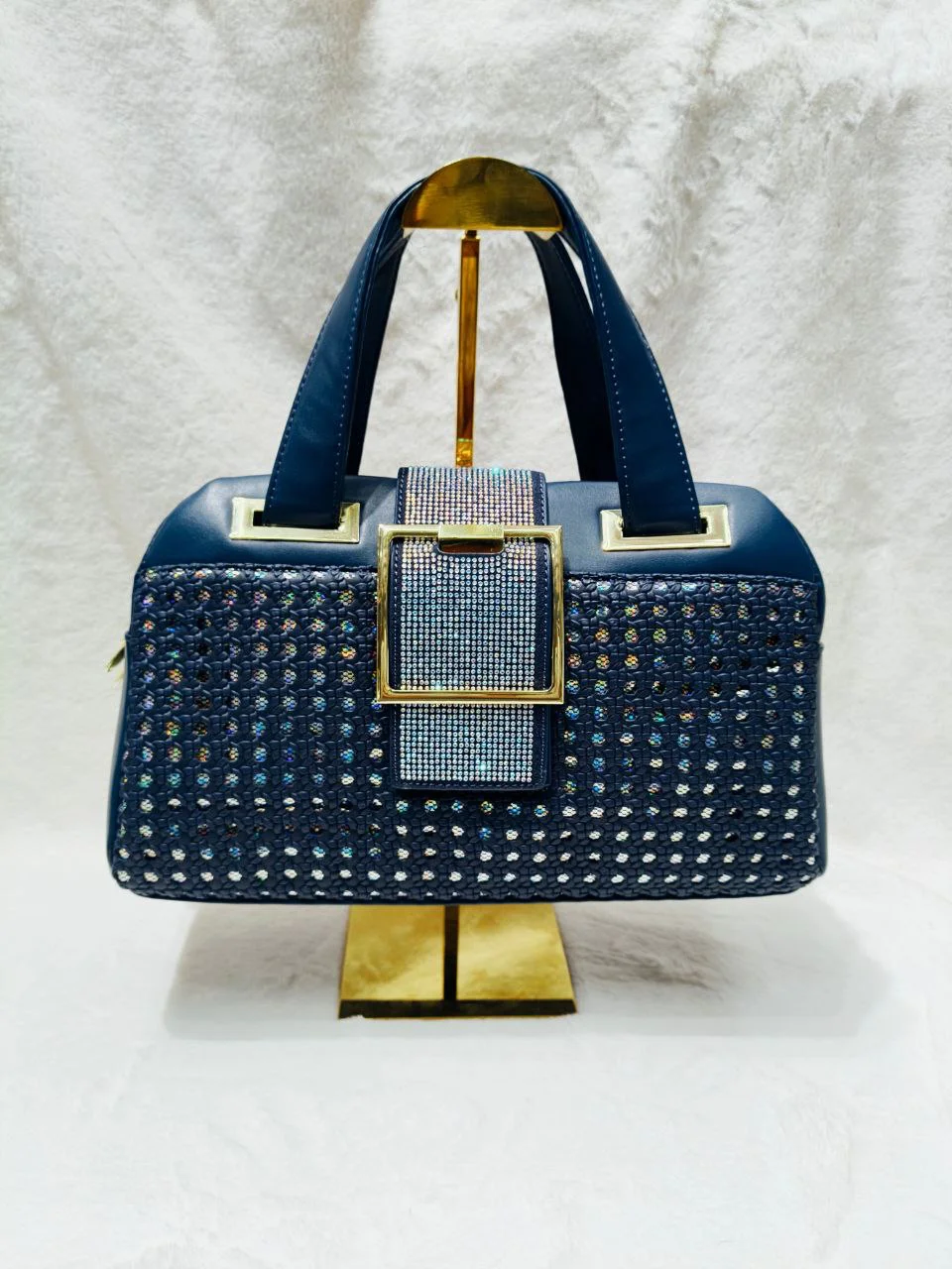 Luxury Croc-Texture Rhinestone Buckle Handbag