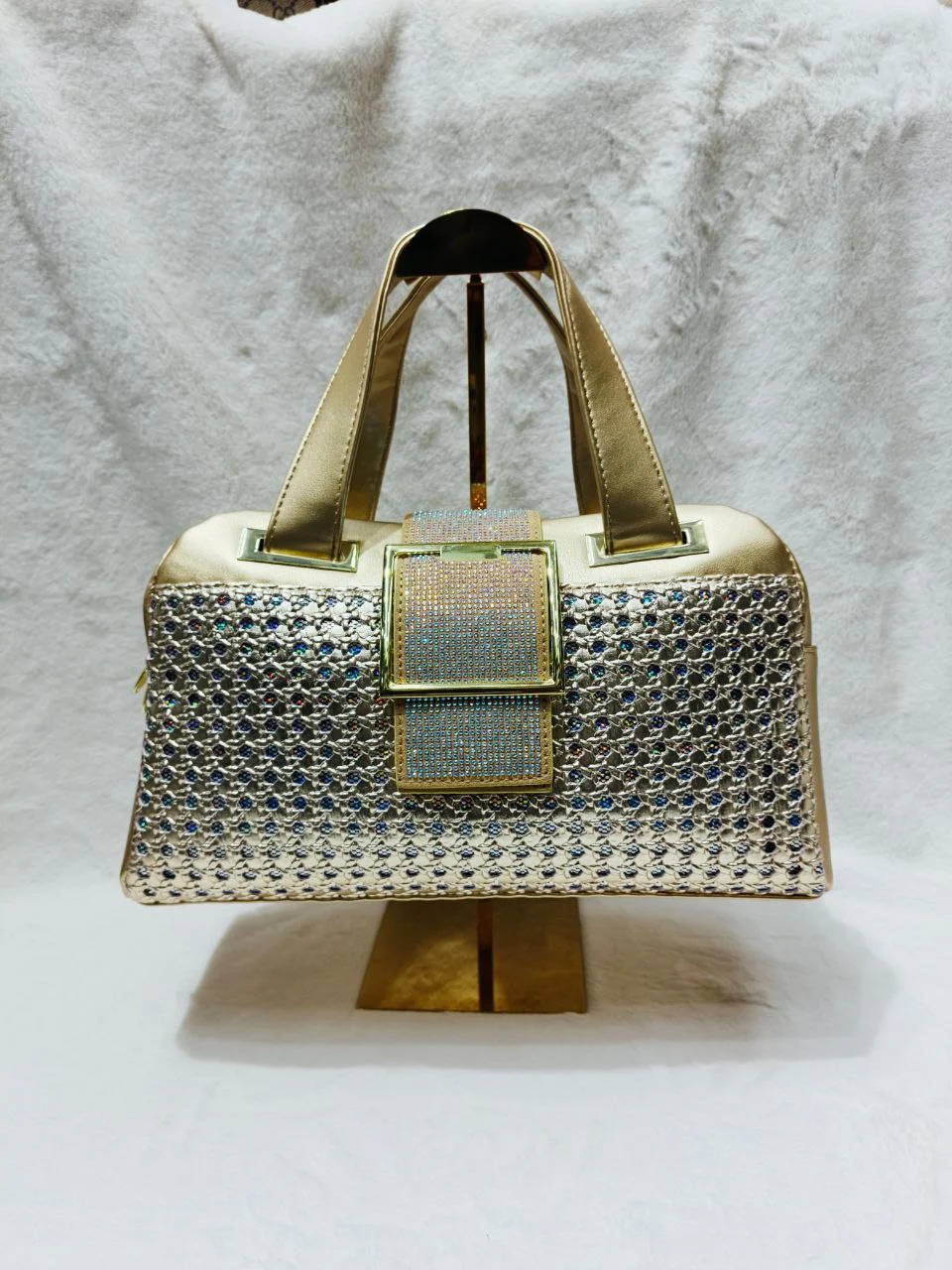 Luxury Croc-Texture Rhinestone Buckle Handbag