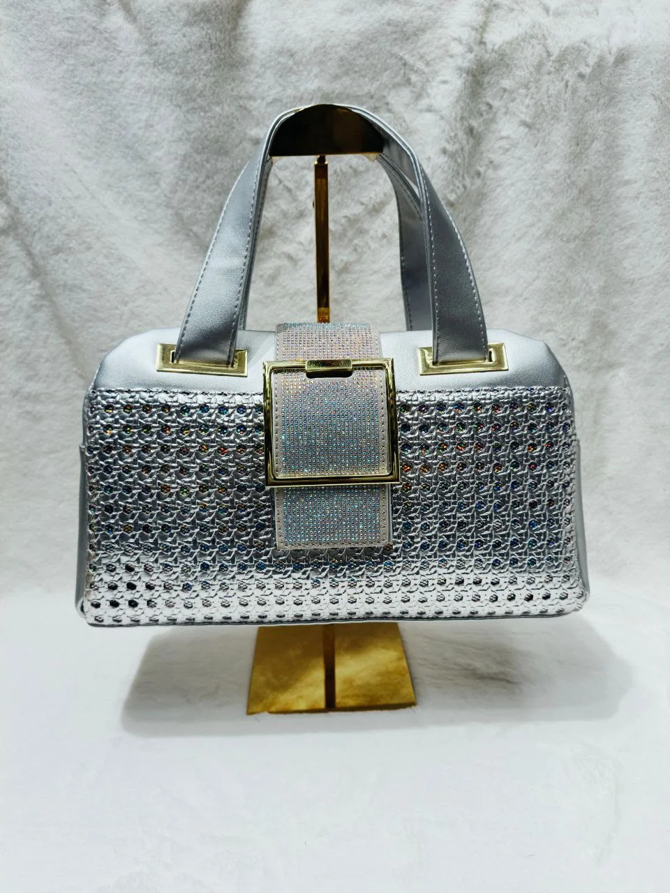 Luxury Croc-Texture Rhinestone Buckle Handbag