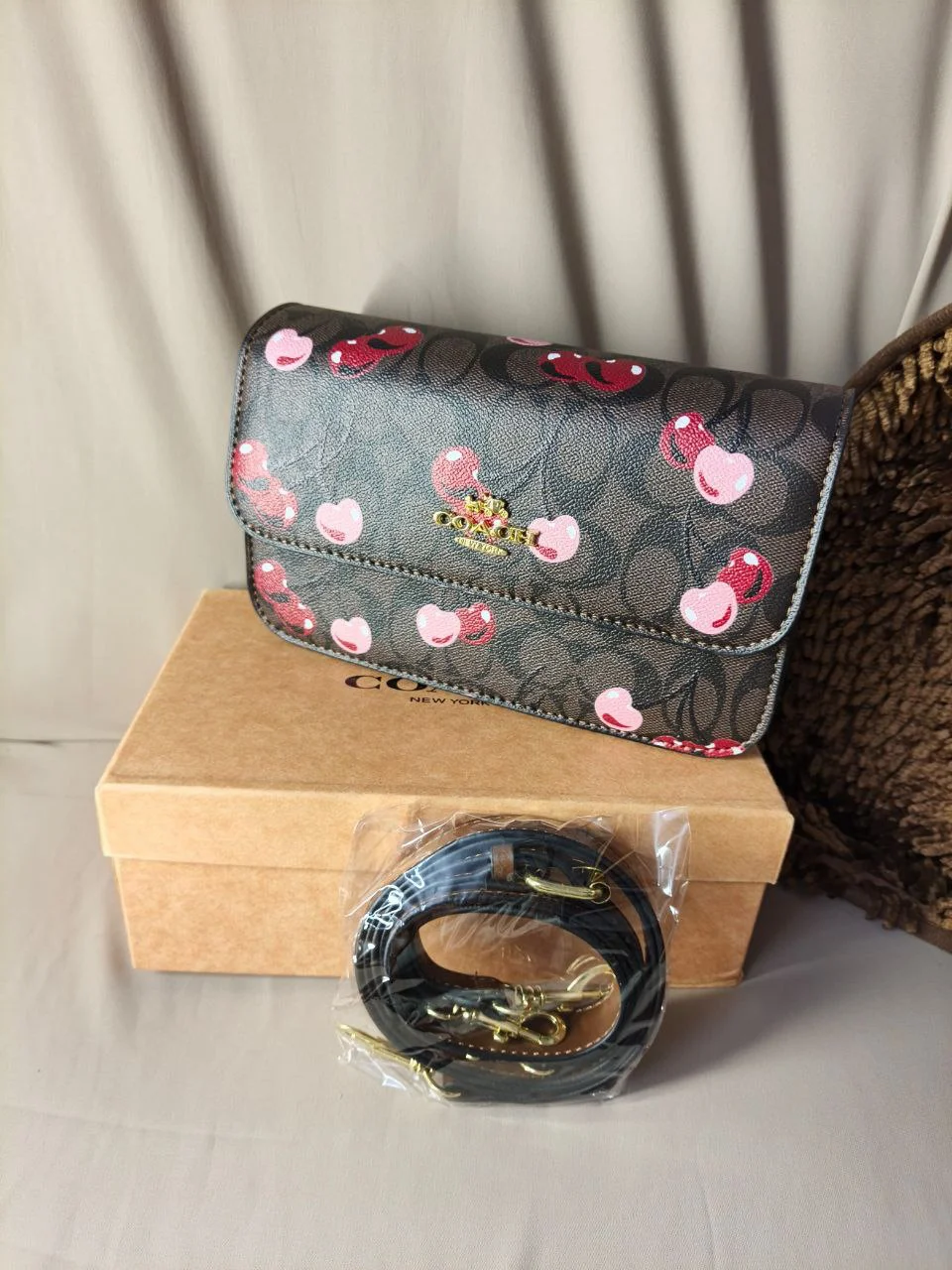 Premium Cherry Flap Crossbody Bag