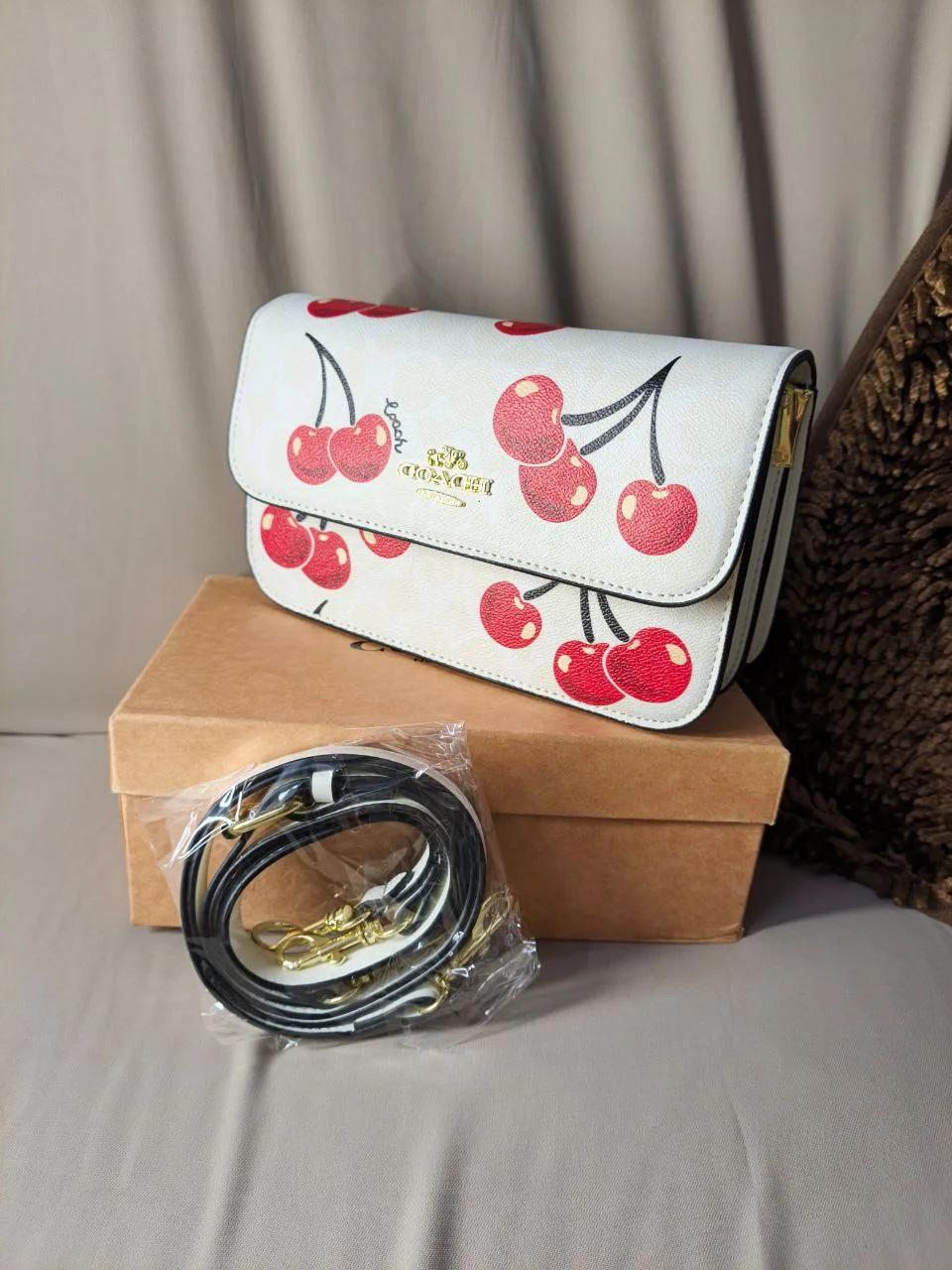 Premium Cherry Flap Crossbody Bag