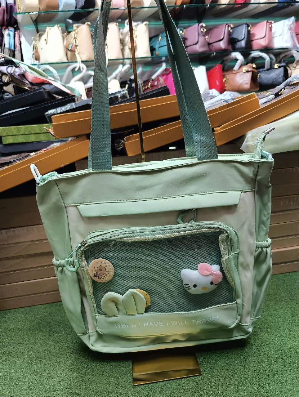 Premium Net Pocket Shoulder Tote Bag
