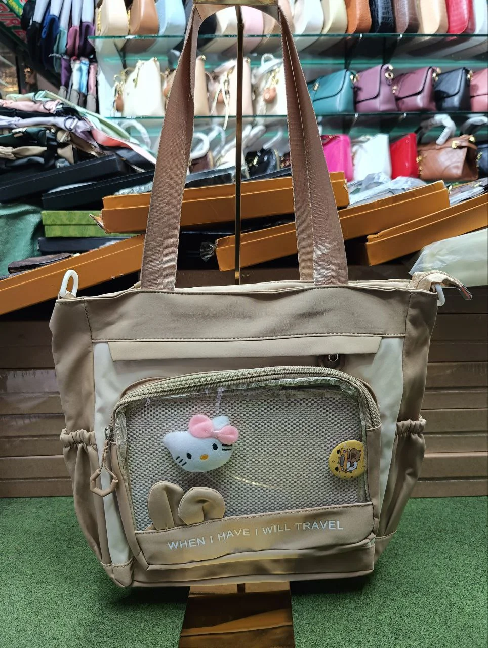 Premium Net Pocket Shoulder Tote Bag